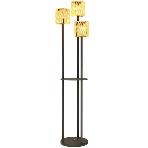 Outsunny 3-Light Solar Rattan Floor Lamp with Shelf, Auto On/Off, Yellow