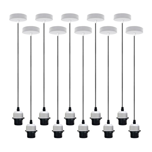 10 Pack Industrial White Pendant Light, Lampshade Addable E27 Lamp Holder Light,