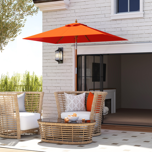 Outsunny Wooden Patio Umbrella Market Parasol Outdoor Sunshade