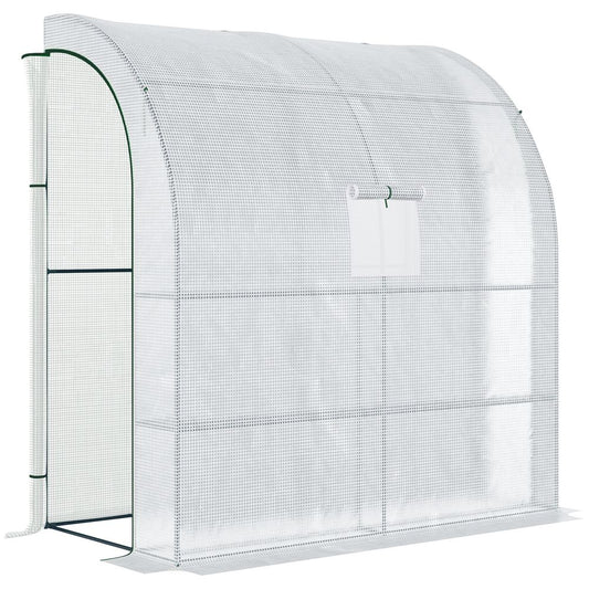 Walk-In Leanto Greenhouse Windows Doors 2 Tiers 4 Shelves 200x100x213cm White