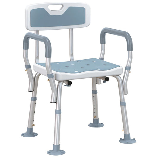 HOMCOM EVA Padded Shower Stool with Back and Arms 4 Suction Foot Pads