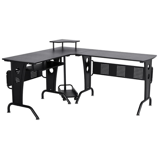Space-Saving Corner Work Office Desk Gaming Steel Frame CPU Rack Black