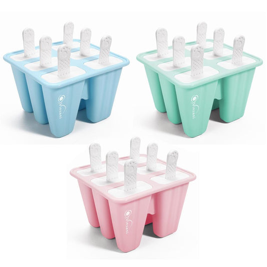 Vinsani Ice Lolly Mould Silicone 6 Cavity Popsicle Mould Reusable Ice Cream Mould Ice Pop Moulds BPA Free Easy Release Ice Lolly Maker with Non-Spill Lid for Kids Adults DIY