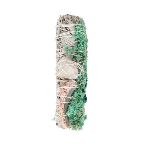 6in Ritual Wand Smudge Stick with White Sage, Abalone and Quartz