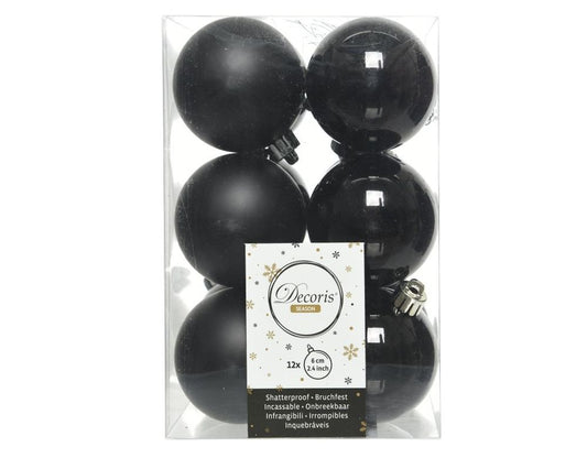 Shatterproof Black Bauble 6cm Pack of 12 - Christmas