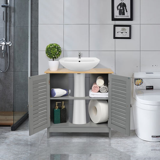 FCH Modern Double Shutter Door MDF Spray Paint Bathroom Sink Cabinet Gray