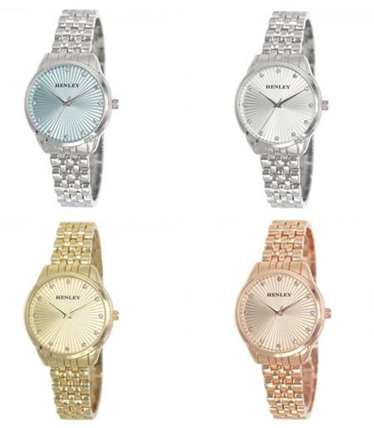 Henley Ladies Sunburst Dial & Bracelet Watch H07320 Available Multiple Colour