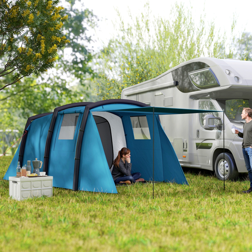 Outsunny Inflatable 3-4 Man Tunnel Tent w/ Air Pump, Living Area
