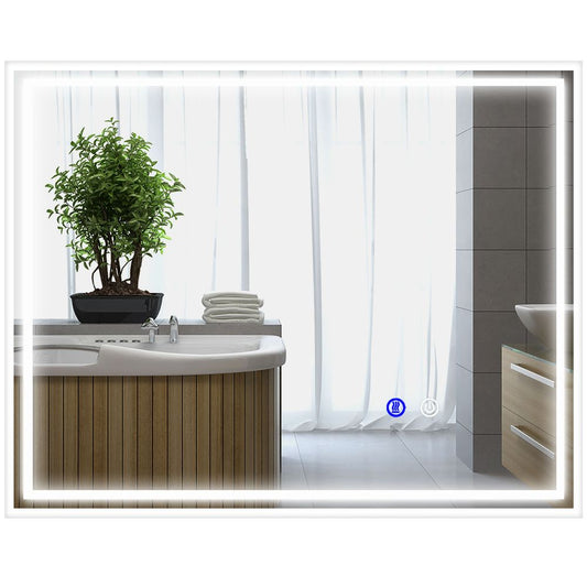 kleankin Dimmable Bathroom Mirror with LED Lights, 3 Colours, Defogging Film