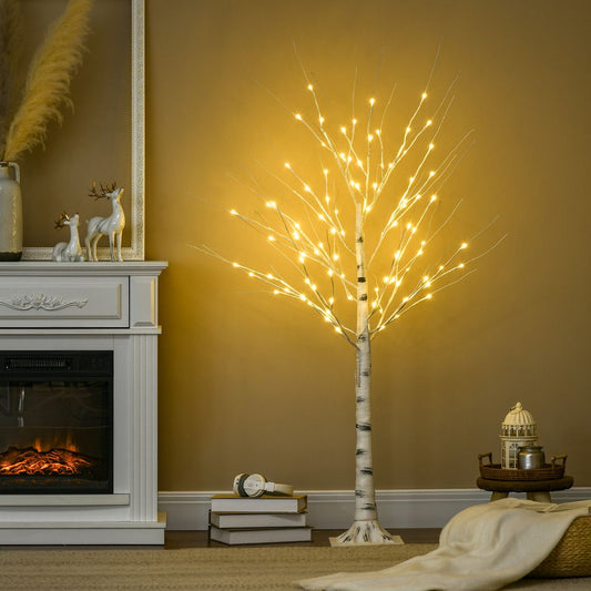 5ft Artificial White Birch Tree Light 96 Warm White Pre-Lit LED Light