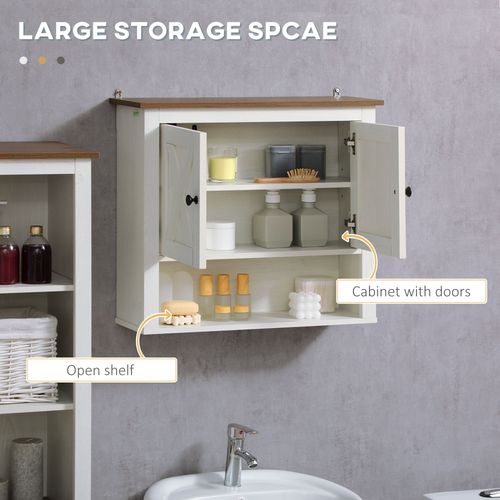 kleankin Farmhouse Bathroom Wall Cabinet with Shelves, Ash Wood-Effect