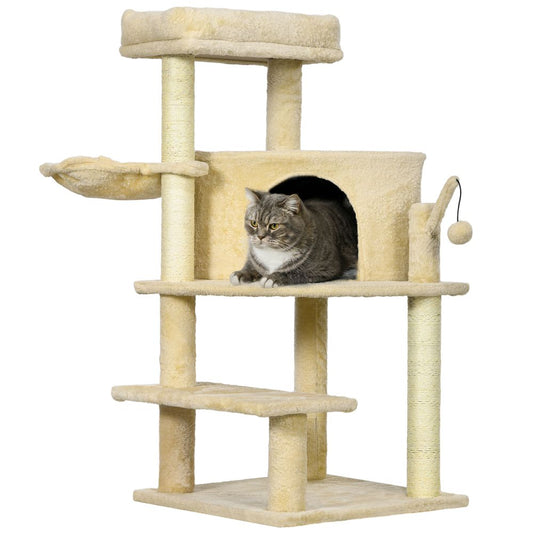 PawHut Cat Tree Tower Climbing Activity Centre with Sisal Scratching Post Cream