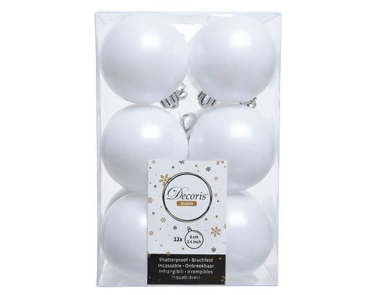 Shatterproof Winter White Bauble 6cm Pack of 12 - Christmas
