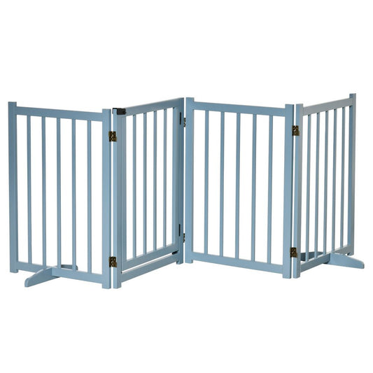 PawHut Freestanding Pet Gate for Small and Medium Dogs, Wooden Foldable Dog Safety Barrier with 4 Panels, 2 Support Feet, 80 cm Tall for Doorways, Stairs Blue-grey