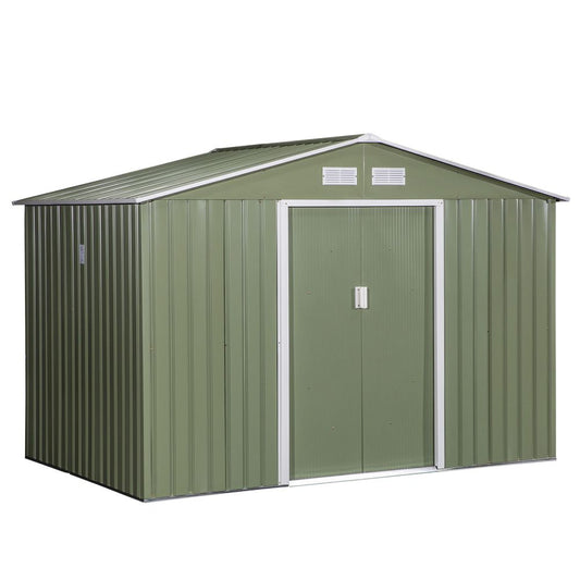 9 x 6FT Garden Metal Storage Shed Tool Box Foundation Vent & Doors Green