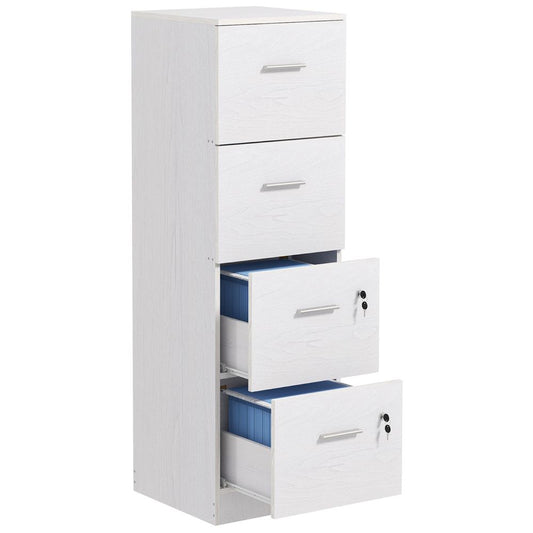 HOMCOM 4 Drawer File Cabinet Locking Filing Cabinet, Black Wood Effect