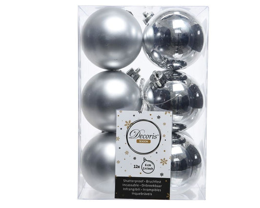 Shatterproof Silver Bauble 6cm Pack of 12 - Christmas