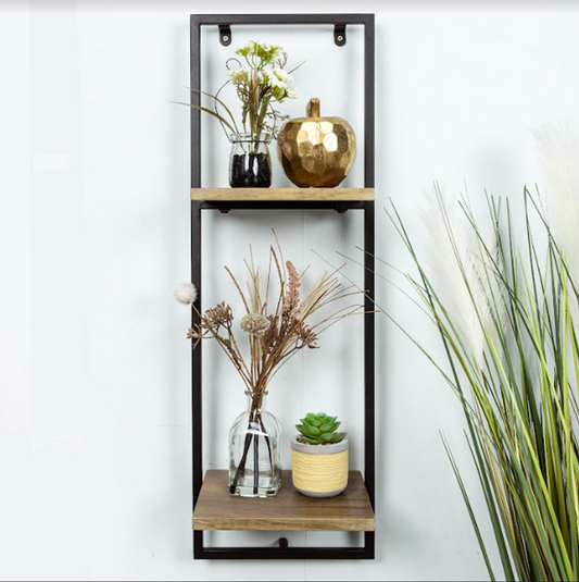 SHLEDECOR Narrow 2 Tier Steel Wall Shelf. Wall Shelves Display Hanging. Shelf Unit Wall Bookshelf