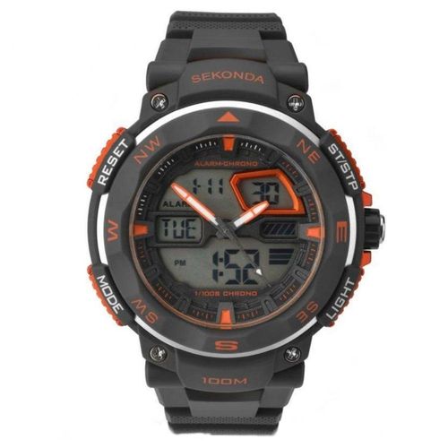 Sekonda Mens Dual Time Black Rubber Strap Watch SK1163