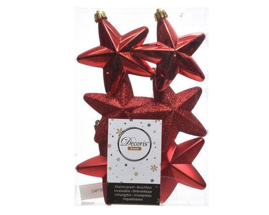 Shatterproof Christmas Red Star 7cm Mix Pack of 6 - Christmas