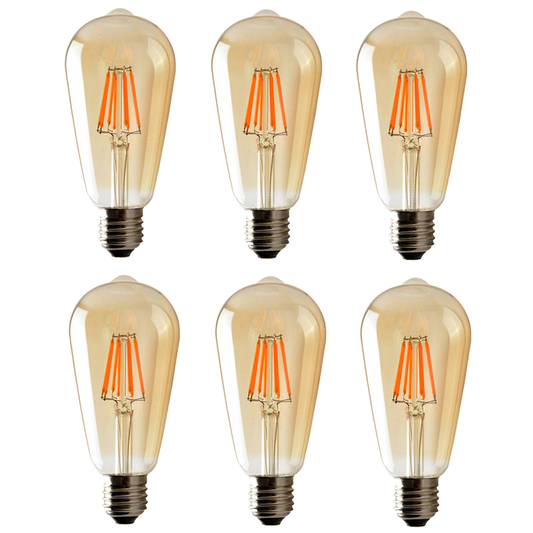 6 Pack E27 LED Edison Dimmable Vintage Amber Glass Warm white 2700K Light Bulb,