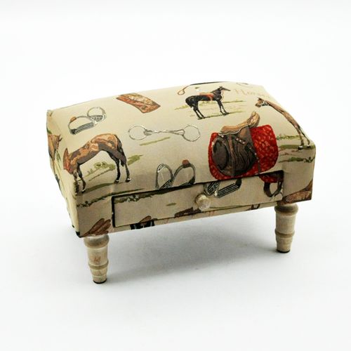 EQUESTRIAN FABRIC FOOTSTOOL WITH DRAWER