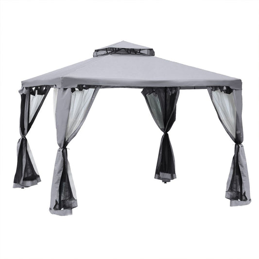 3x3M Metal Gazebo Garden Outdoor 2-tier Roof Marquee Party Tent Canopy - Crey