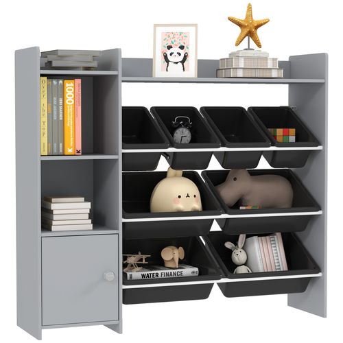 AIYAPLAY Toy Storage Unit with 8 Removable Bins, Storage Shelves, Cabinet