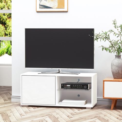High Gloss TV Stand Storage Cabinet 2 Shelves for Living Room White