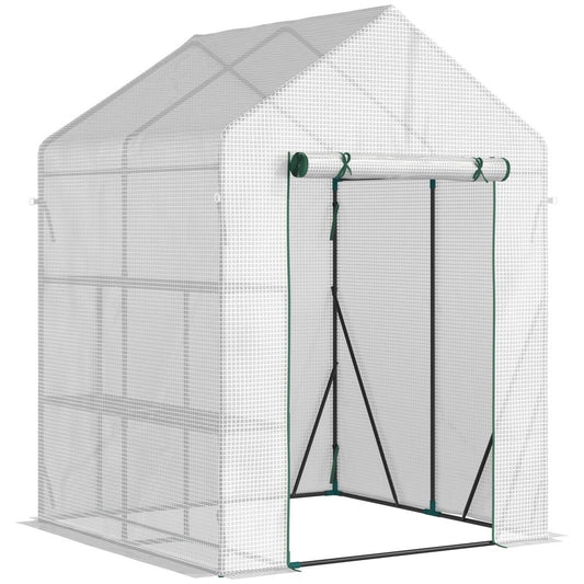 Greenhouse for Outdoor, Gardening 2 Tier Shelf, PE Cover, 143x143x195cm, Green