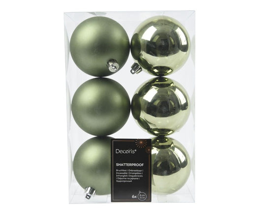 Shatterproof Rosemary Green Bauble 8cm Pack of 6 - Christmas