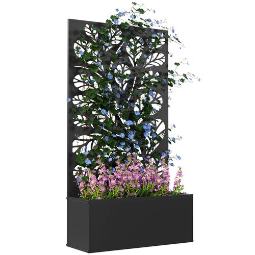 Outsunny Metal Raised Garden Bed with Trellis, Outdoor Elevated Planter Box
