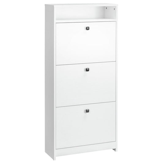 HOMCOM Wooden 3 Pull-down Drawers 18 Pairs Shoe Storage Cabinet Footwear Organiser Rack Hallway Furniture with Open Shelf - White