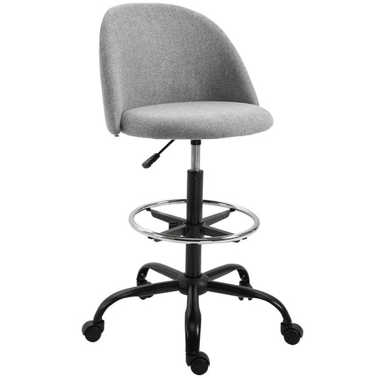 97cm Draughtsman Chair Home Office 5 Wheels Padded Seat Grey Vinsetto