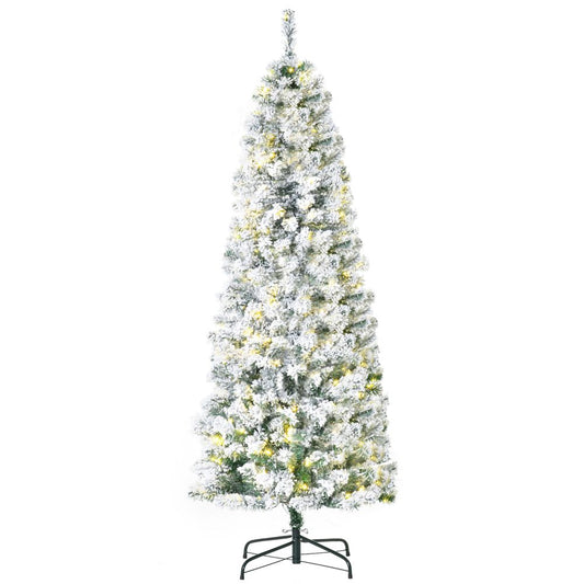 Premium Artificial Snow Flocked Christmas Tree | 6ft Prelit Green White | Warm LED Lights | High-Quality