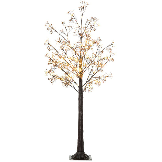 Premium HOMCOM 5ft Artificial Tree | Warm White LED Lights | Realistic Baby Breath Flowers | Versatile Indoor/Outdoor Décor