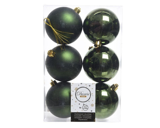 Shatterproof Pine Green Bauble 8cm Pack of 6 - Christmas
