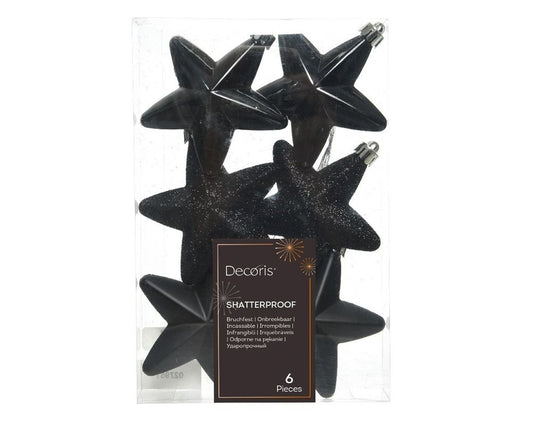 Shatterproof Black Star 7cm Mix Pack of 6 - Christmas