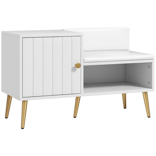 HOMCOM Upholstered Entryway Shoe Bench with Storage Cabinet Open Shelf