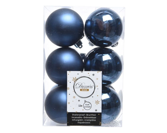 Shatterproof Night Blue Bauble 6cm Pack of 12 - Christmas