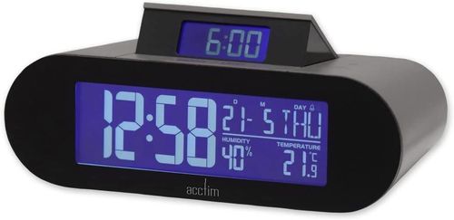 Acctim Kian Digital Alarm Clock Crescendo Alarm Date, Temperature & Humidity Display Pop Up Alarm Soot