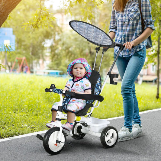 HOMCOM 6 in 1 Kids Tricycle w/ Removable Handle for 1.5+ year, Blue