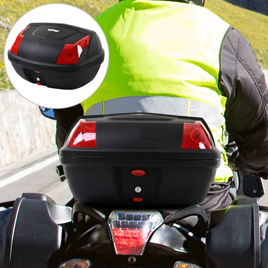 HOMCOM 48L Motorcycle Trunk Travel Luggage Storage Box Motorbike Accessory Large Storage Space for 2 Half Helmet - Black