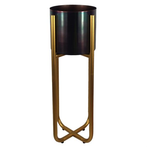 Tall Gold Stand with Iridescent Rainbow Metal Planter 62cm x 18cm