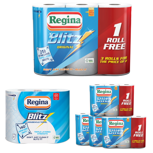 Multi Rolls Of Regina Blitz 3 Ply Kitchen Roll Paper Towels - 70 Sheets Per Roll