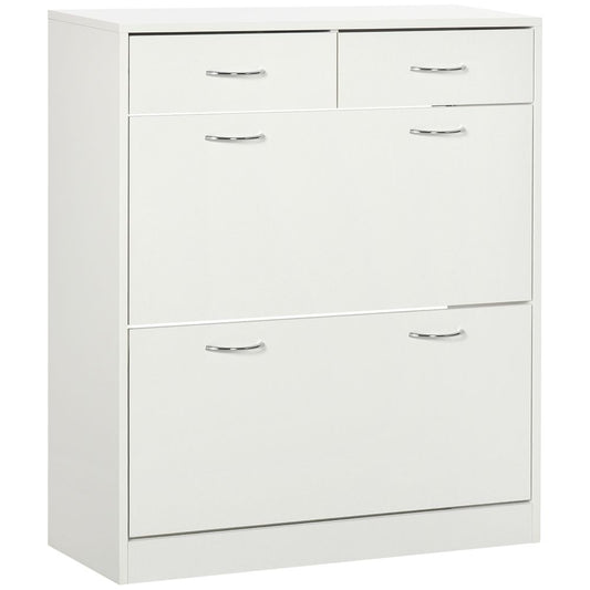 HOMCOM Slim Shoe Cabinet with 2 Flip Drawers for 12 Pairs of Shoes White