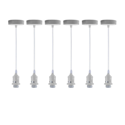 6 Pack Industrial Pendant Light Fitting, Lampshade Addable E27 Lamp White Holder Fitting Set With PVC Cable