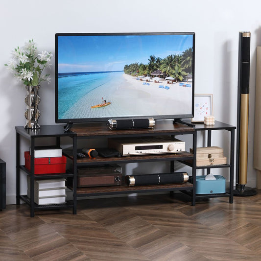 HOMCOM TV Unit Cabinet for TVs up to 60 Inches, Industrial TV Stand with Storage Shelves for Living Room, Brown and Black