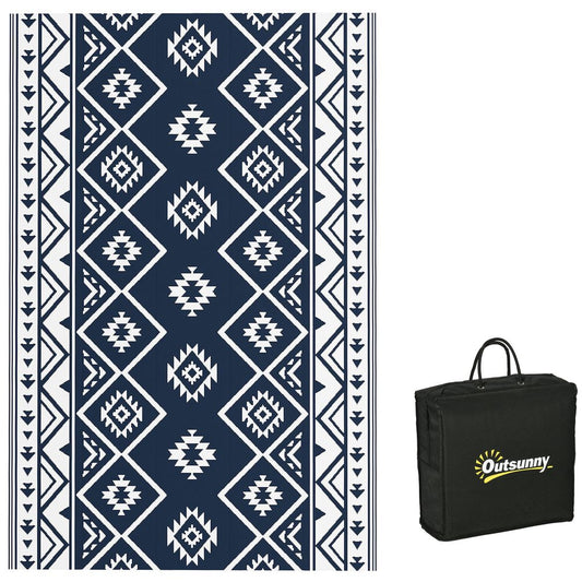 Outsunny Reversible Waterproof Outdoor Rug W/ Carry Bag, 182 x 274cm, Dark Blue