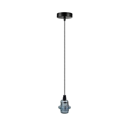 Vintage Industrial Chrome Pendant Light Fitting, lampshade Holder Fitting Set with 2m Cable.